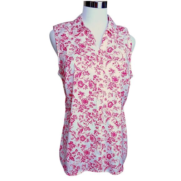 NEW CHARTER CLUB Sleeveless Top Blouse Shirt 10 Pink Floral Summer Feminine - Picture 7 of 8